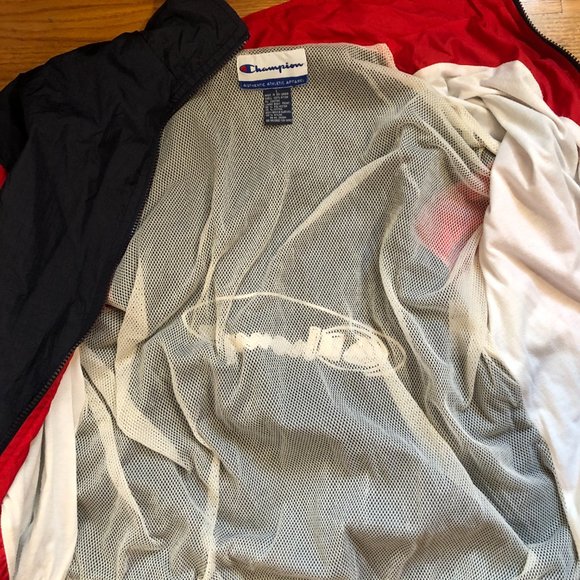 Champion Blue Red 1996 Atlanta Olympics USA Athletic Zip Windbreaker Jacket L - Picture 13 of 14